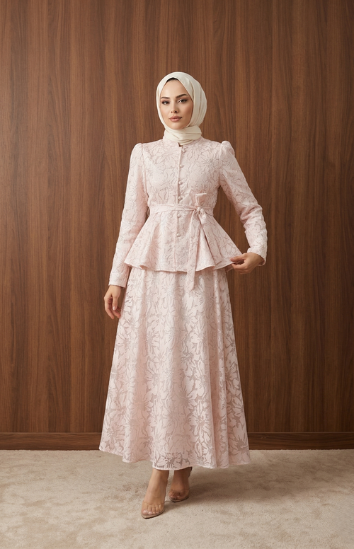 Ahu Takım — Pembe - Mara Moda tesettür takım