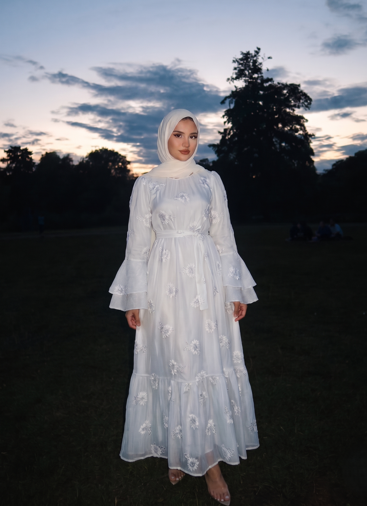 Diana Çiçekli Organze Elbise — Mavi - Mara Moda tesettür elbise