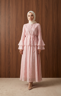 Ela İkili Payetli Şifon Takım — Pembe - Mara Moda tesettür takım