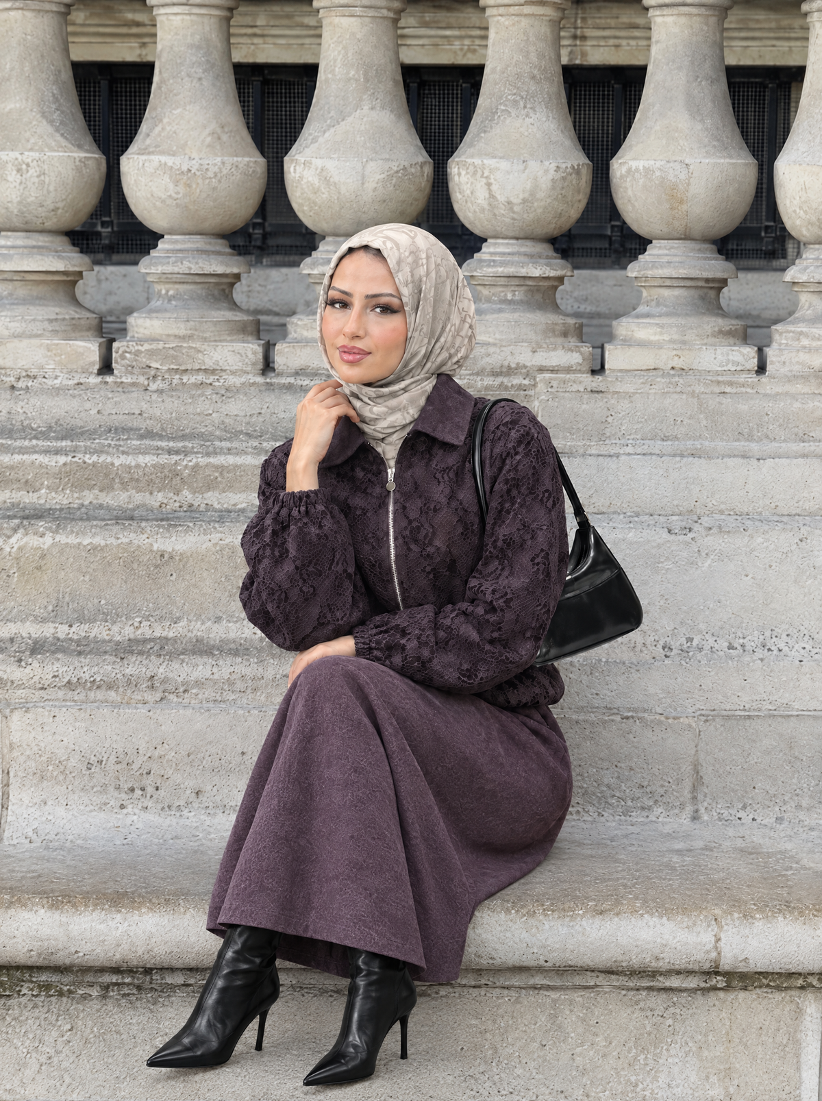 Dantel Bomber Takım Mürdüm – görsel 1
