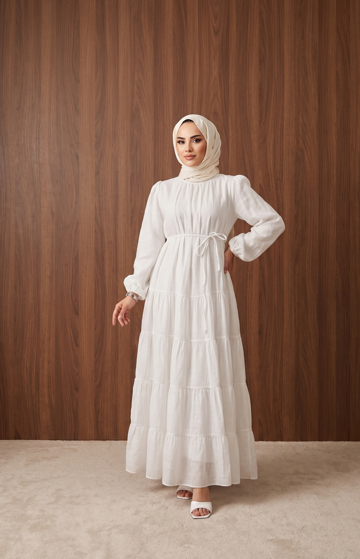 Selen Elbise — Beyaz - Mara Moda tesettür elbise
