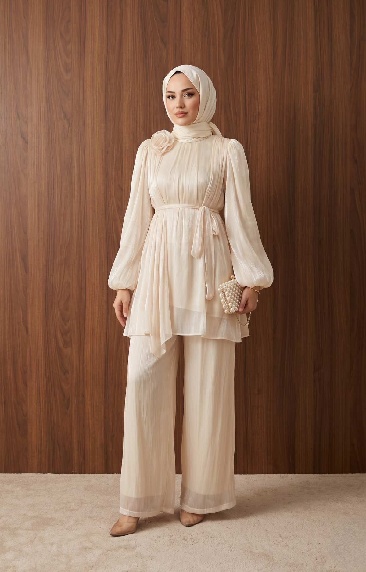 Senem Takım — Krem - Mara Moda tesettür takım