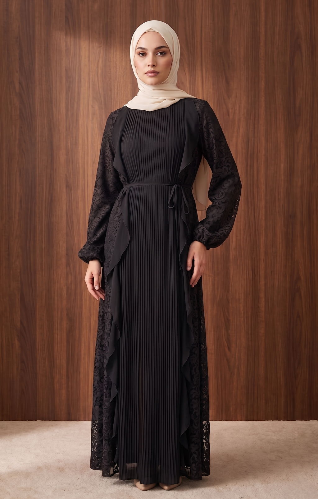 Sıla Piliseli Şifon Elbise — Siyah - Mara Moda tesettür elbise