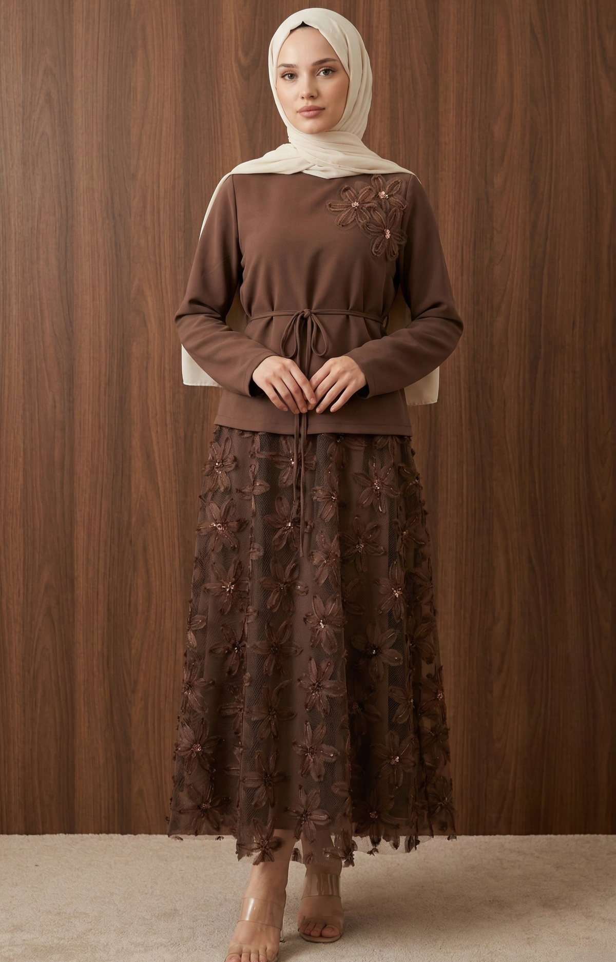 Solin Takım — Kahve - Mara Moda tesettür takım