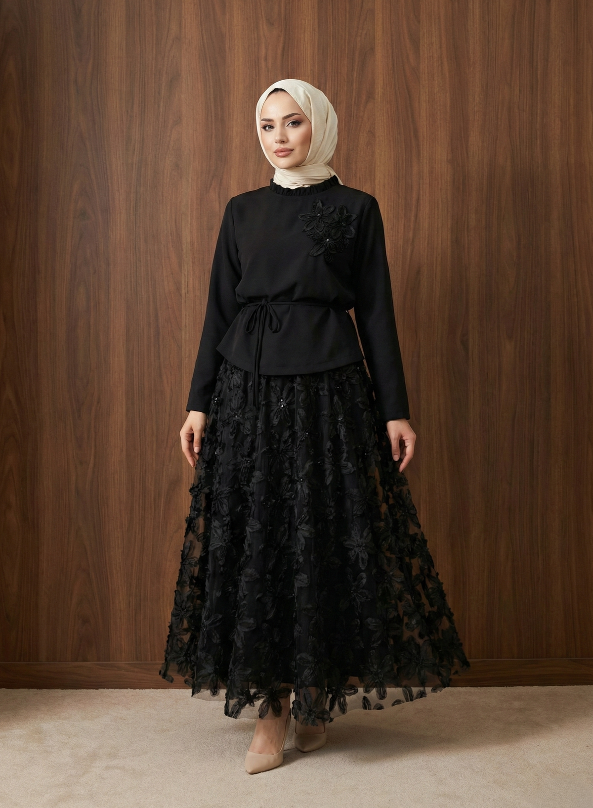 Solin Takım — Siyah - Mara Moda tesettür takım