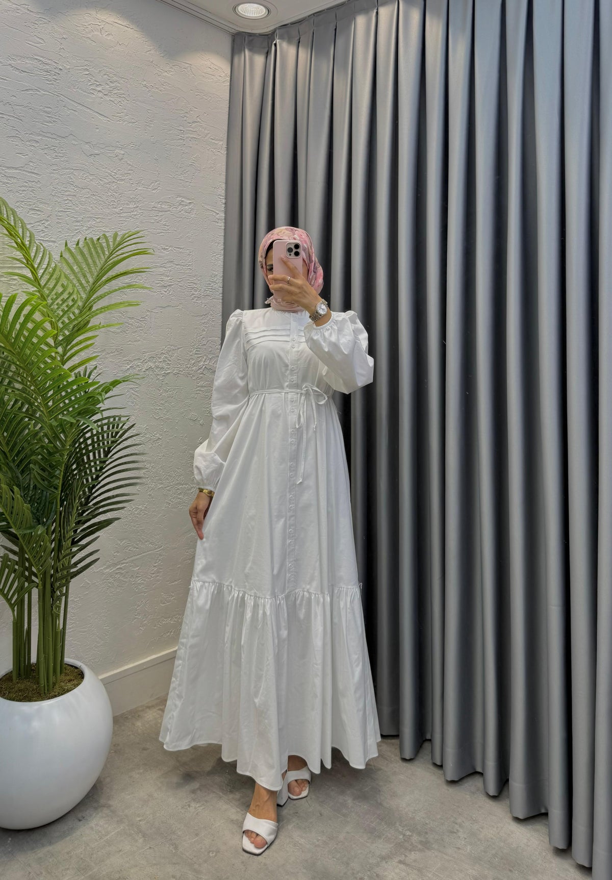 Zümra Elbise — Beyaz - Mara Moda tesettür elbise